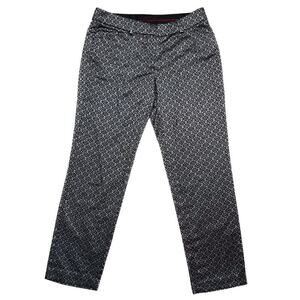 Zac & Rachel Floral Pants Geometric Print Straight Leg Black Silver Women's 6